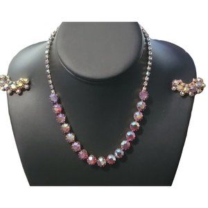AB AURORA BOREALIS RED RHINESTONE PARURE CHOKER AND EARRINGS